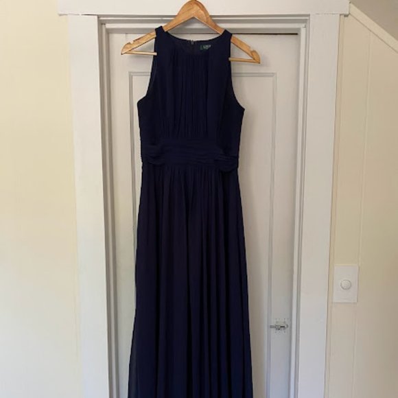 Lauren Ralph Lauren Navy Blue Chiffon Evening Gown - Size 4 - Picture 1 of 5
